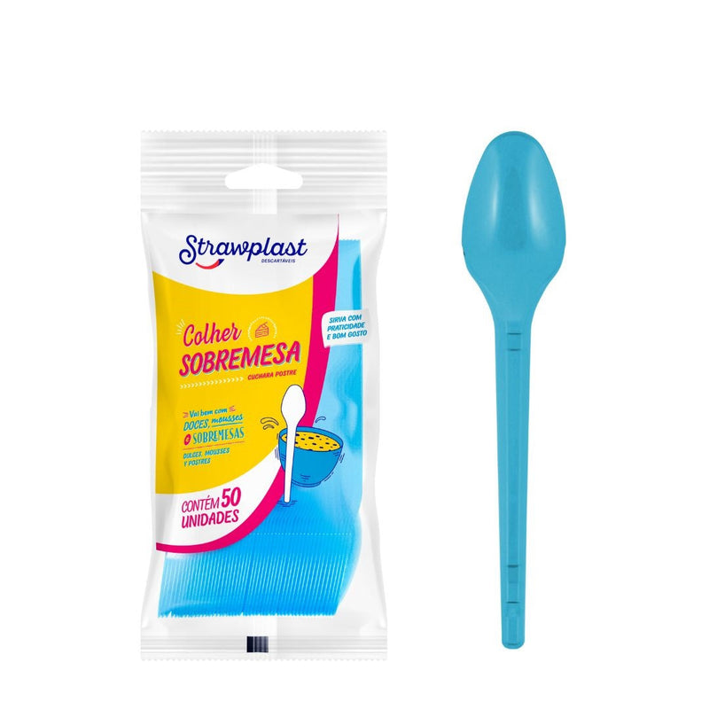 Colheres de Sobremesa plástica Azul CSA 622 - StrawPlast