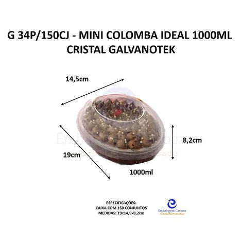 G34P MINI COLOMBA 1000 ML CRISTAL PET C/150 CJ - GALVANOTEK