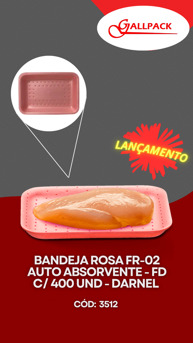 Bandeja rosa fr-02 Auto Absorvente de isopor - FD C/ 400 UND - DARNEL