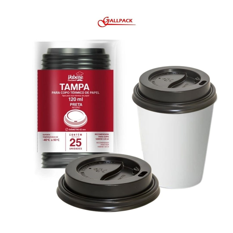 Tampa preta p/ Copo de Papel 180mL - Vabene (25 UND)