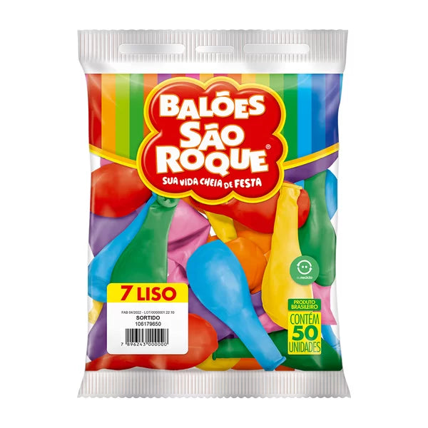 Balão São Roque N7 Liso Sortido Cores Sólidas