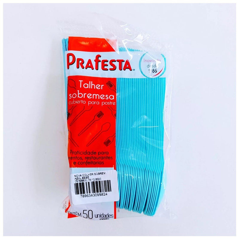 Colheres Plásticas de Sobremesa Azul bebê - Prafesta