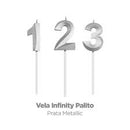VELA INFINITY PALITO METALIZADO PRATA 1X4 BRILHO FESTA