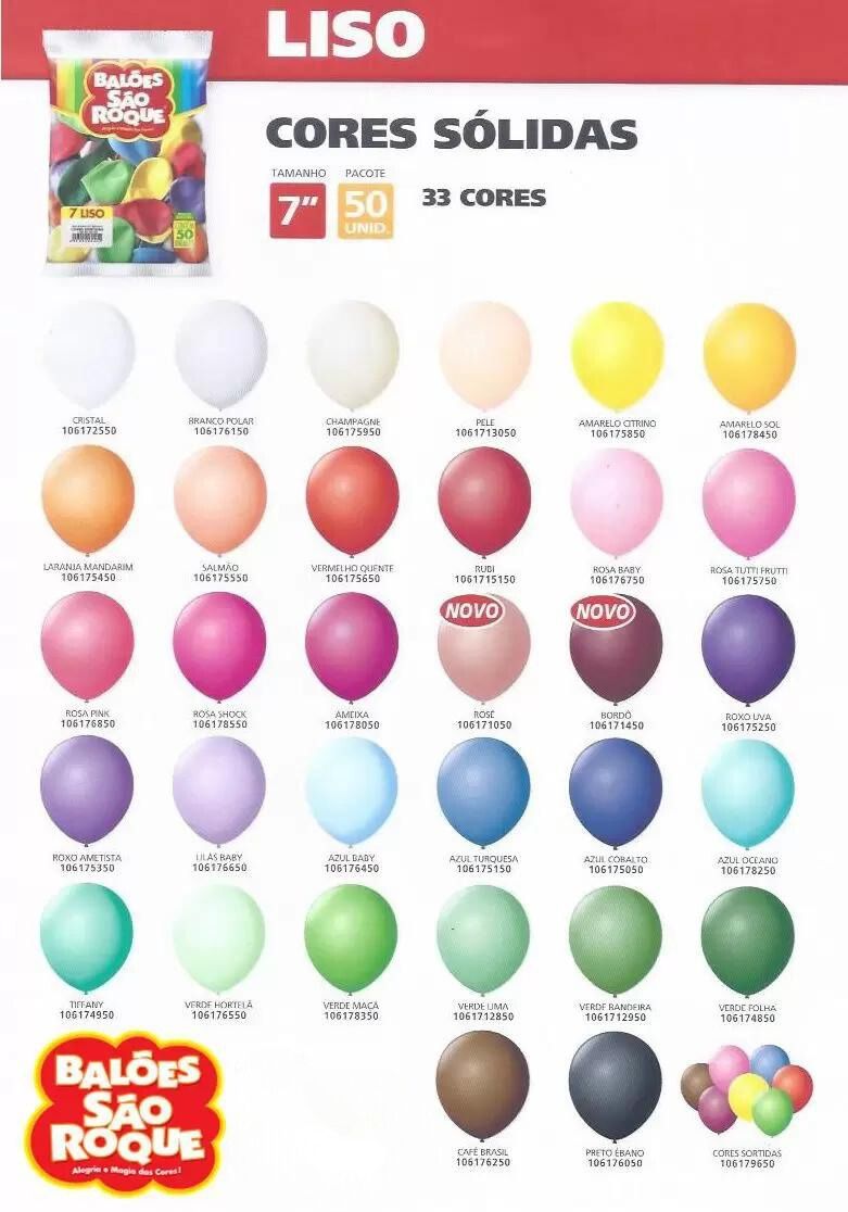 Balão São Roque N7 Liso Sortido Cores Sólidas